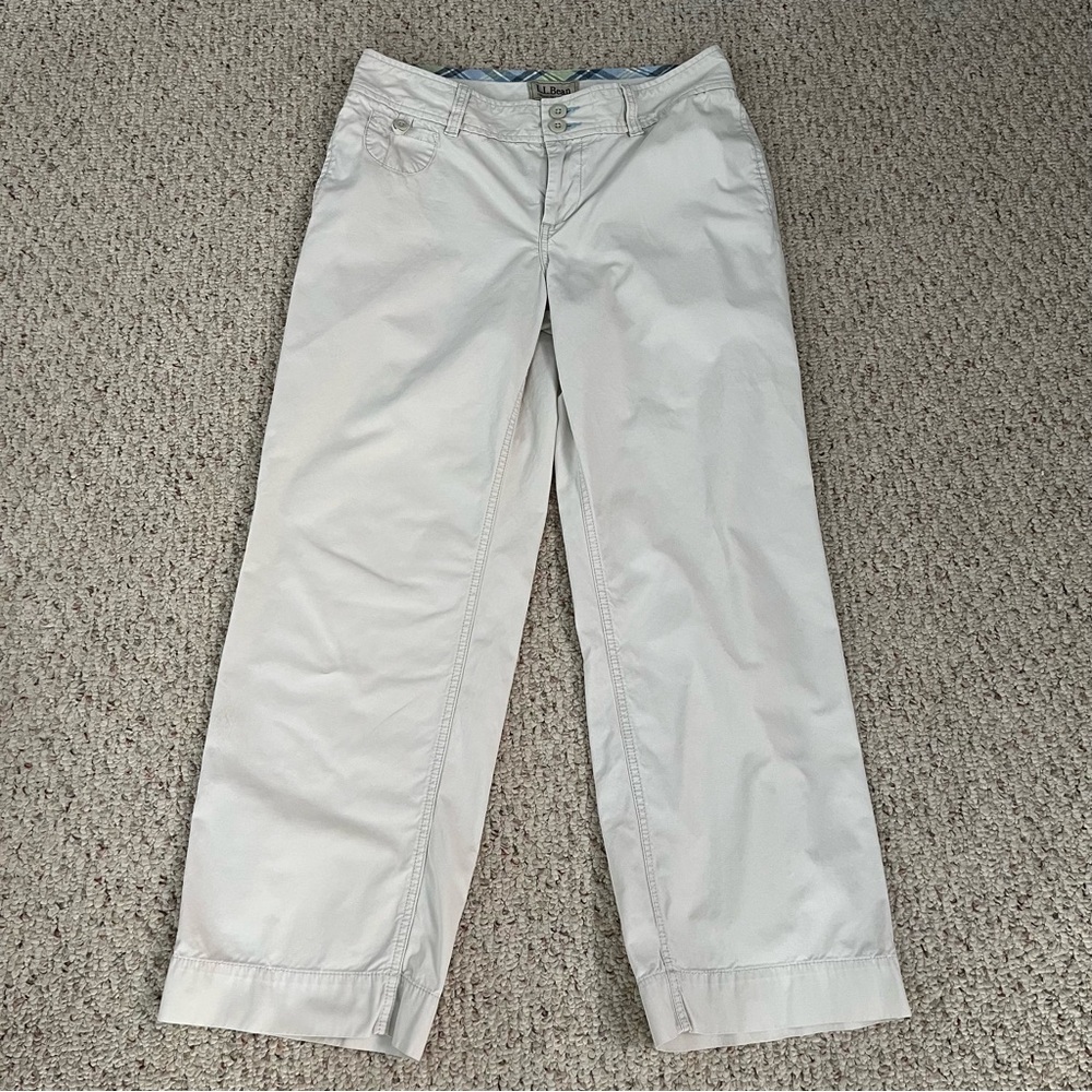 L.L. BEAN Favorite  Fit  Straight 100% Cotton  Pants Off White Petite Size 10P